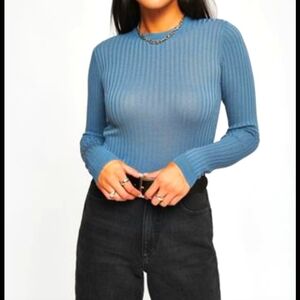 Light blue fitted Ribbed long sleeve stretch top dynamite excellent condition